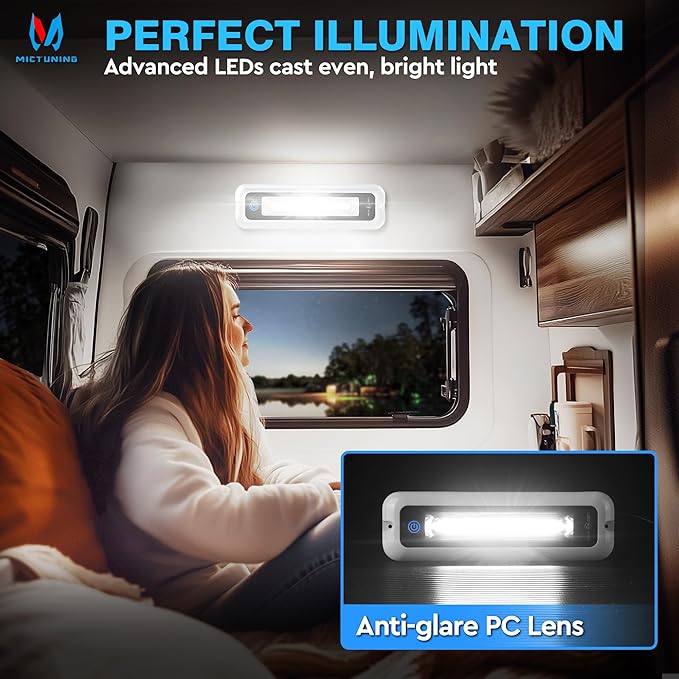 MICTUNING 8 Inch Interior RV Porch Light, LED Utility RV Awning White 6000K, Smart Touch Screen, Indoor IP68 Waterproof Aluminum for SUV Camper Trailer MPV Boat Home Cabinet Hallway