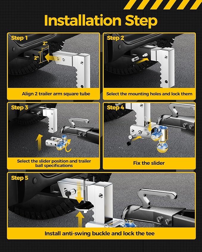 KYX Adjustable Trailer Hitch, 6 in Rise Drop Hitch Fits 2 Inch Receiver, 12500 LBS GTW, Tri-Ball Aluminum Truck Tow Hitch(1-7/8 & 2 & 2-5/16), Rustproof and Noise Reduction Design for RVs and Trailers