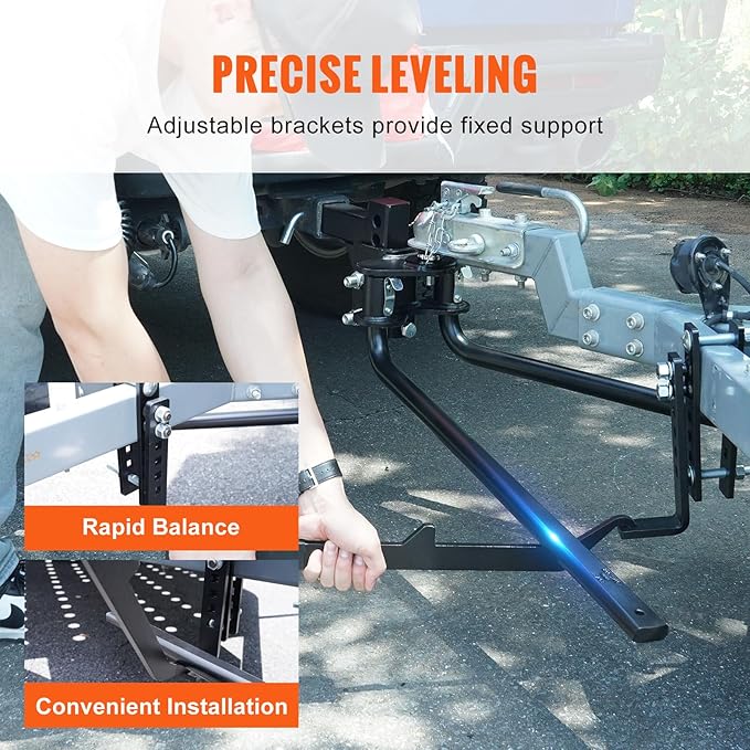 VEOVR Weight Distribution Hitch, 1,000 lbs Weight Distributing Hitches Kit with Sway Control for Trailer, 2-in Solid Steel Shank, 2-5/16 in Alloy Steel Ball, Powder Coated Load Leveling Hitch, Black