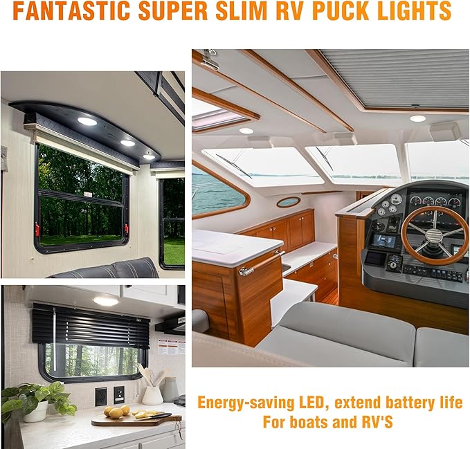 Facon 4.5" LED RV Puck Light Surface Mount - 2Pack, SY-SM45 12V RV Dome Light(No Switch), 290LM Cool White (4000K), Ideal for RVs, Motorhomes, Campers, Marine Vehicles