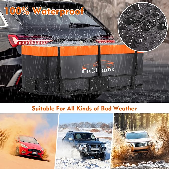 Hitch Mount Cargo Carrier Bag, 20 Cubic Feet 100% Waterproof Car Tray Luggage Bag (59" 24" 24") with 6 Reinforced Straps + 1 Combination Lock, Fits for All Vehicles with Steel Trailer Basket