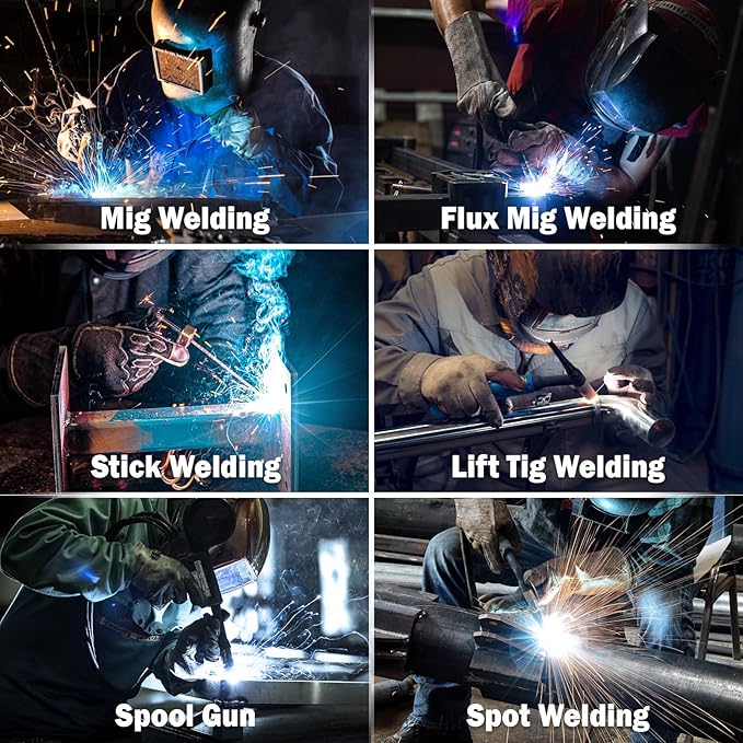 BILT HARD Aluminum 250A MIG Welder, Gas MIG/Flux Core MIG/Lift TIG/Stick/Spot Welding/Spool Gun Compatible 6-in-1 Welding Machine, 110V/220V Multi-Process Welder w/LED Display, IGBT Inverter