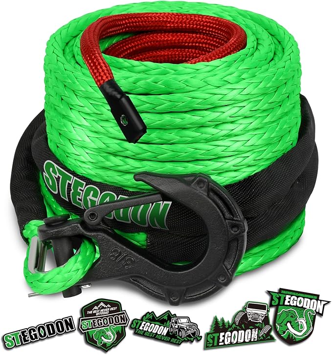 Synthetic Winch Rope, 3/8'' x 85ft 25,000LBS Synthetic Winch Line 3/8 Winch Cable Replacement Synthetic Rope with Forged Winch Hook for 4WD Off Road Vehicle SUV Truck(Green)