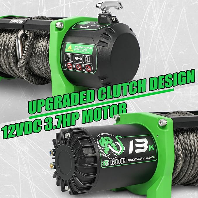 Winch 13000lb Electric Winch 12V Winch with Synthetic Rope Car Trailer Winch with Green Hawse Fairlead Wireless Remote and Wired Handle for Truck SUV Jeep