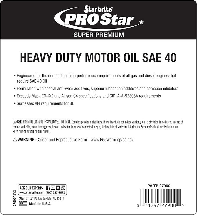 Star brite Pro Star Super Premium Heavy Duty Motor Oil SAE 40-1 gal