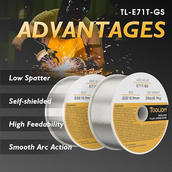TOOLIOM E71T-GS .035" Diameter 2-Pound Spool Flux Core Self-shielded Carbon Steel MIG Welding Wire 2 PCS