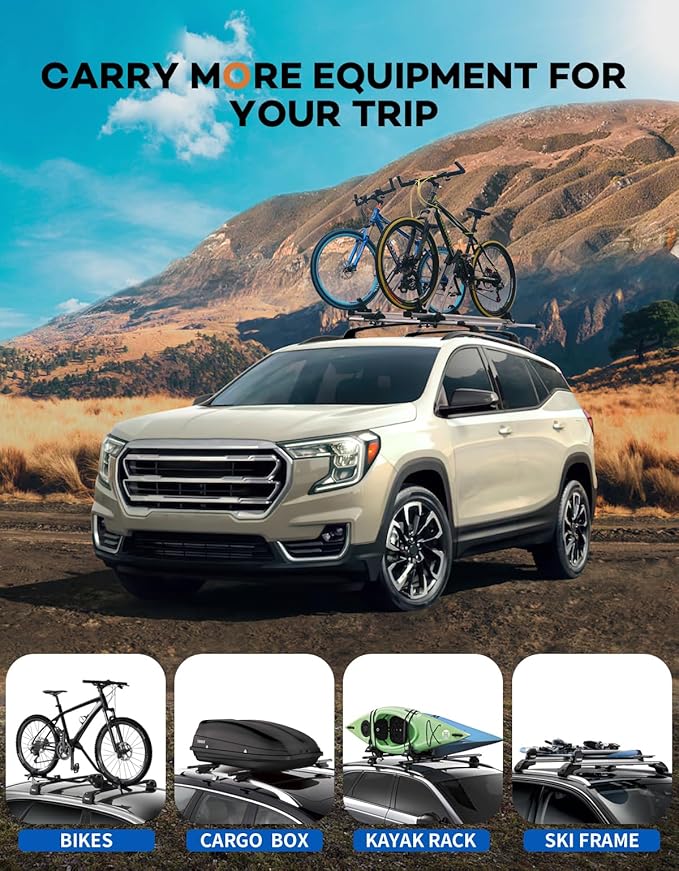 260lbs Lockable Roof Rack Cross Bars Compatible with 2018-2024 Chevy Chevrolet Equinox & 2018-2024 GMC Terrain,Heavy Duty Aluminum Roof Rails Crossbars Rooftop Cargo Canoe Black Luggage