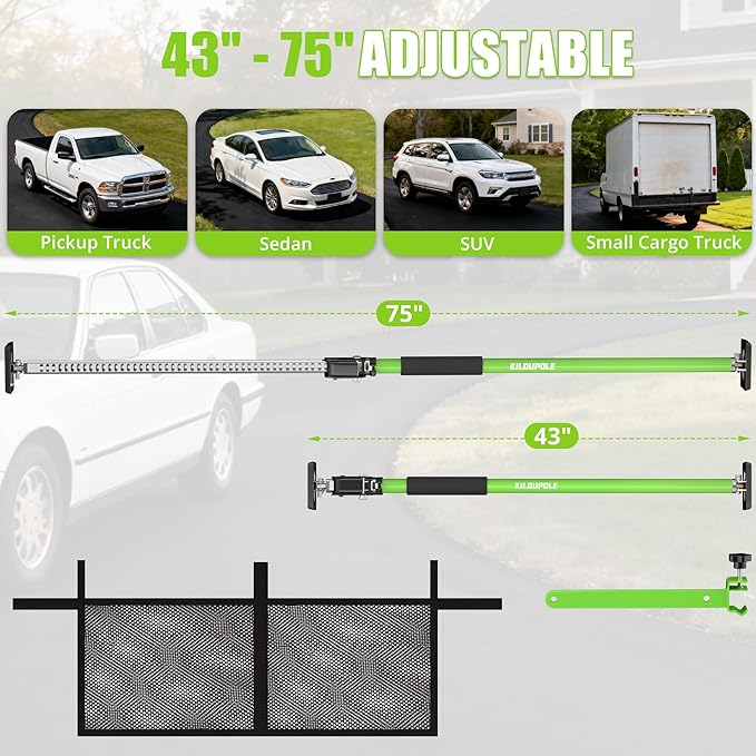 Adjustable Cargo Bars, 43" to 75" Non-Slip Truck Bed Divider, Cargo Bar for Pickup Truck Bed Cargo Bars for SUVs, Trailers, Vans, with Cargo Net Organizer and Divider Bar, 1-Pack