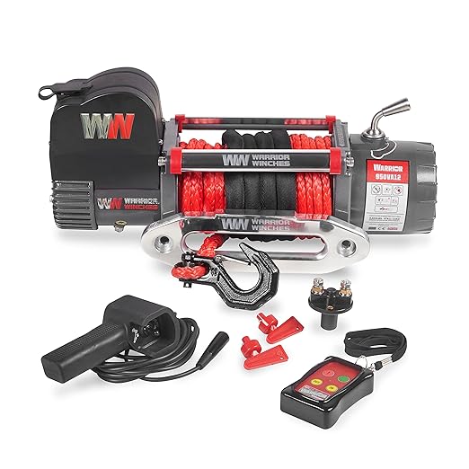 Warrior Winches Samurai 10000 lbs 12V Electric Winch with Synthetic Rope - Powerful Electric Winch for Trucks - 10000 lbs Load Capacity - Wireless Remote Included