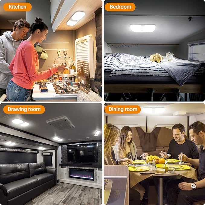 CT CAPETRONIX RV Lights Interior 1700LM, 3 Color TEM Camper Lights, Dimmable 12v Volt Led Lights Fixture, Ceiling Dome Light w Switch for Camper/Car/Trailer/Boat (Warm Cool Natural White) 2Pack