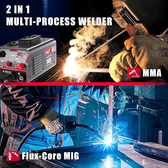 AWT MIG Welder 140Amp, Flux Core MIG Welder/Stick 2 in 1 Welding Machine, Welder Machine 110V With Synergy IGBT Inverter, Portable Gasless Welder Equipment