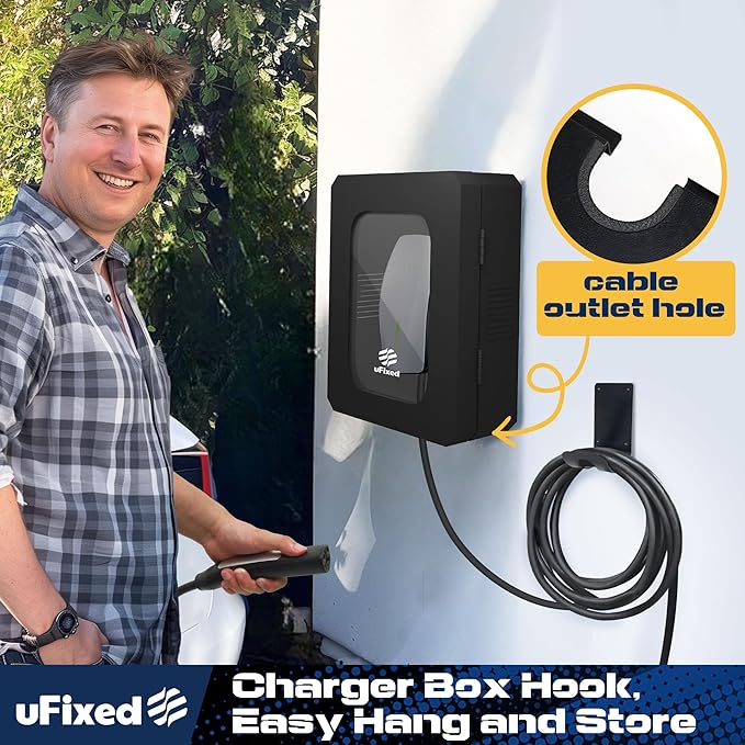 Outdoor EV Charger Enclosure Wall Box with Lock for Tesla Wall Charger and Chargepoint with Holder | Weatherproof Visible, Easy to Install, Black