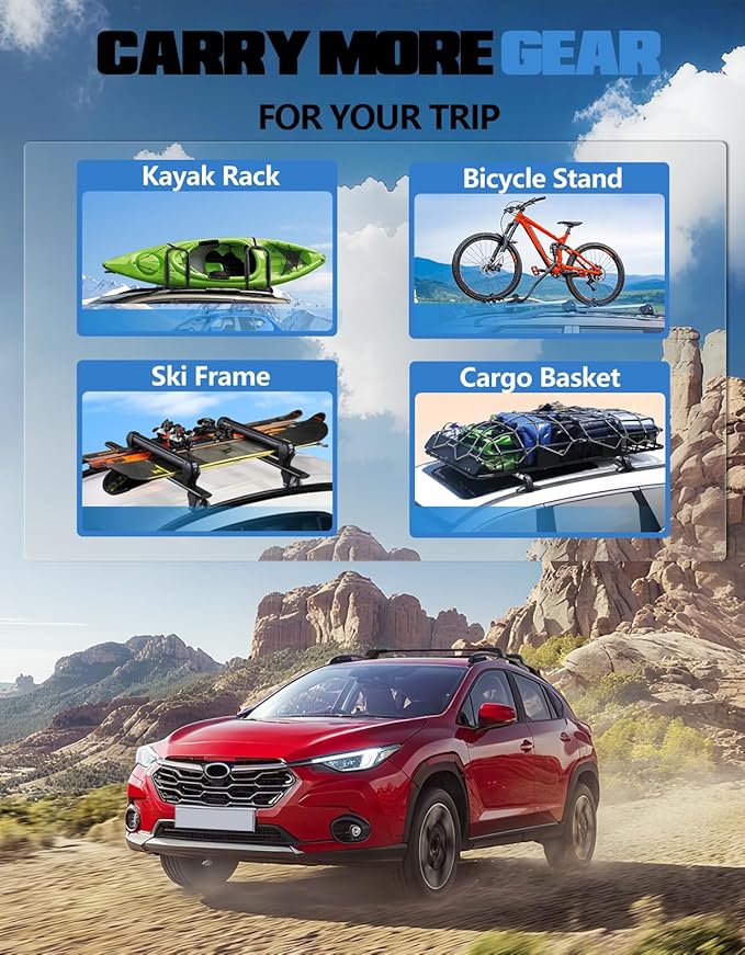 FengYu 330lbs Roof Rack Cross Bars Compatible with Subaru Crosstrek 2024 2025 2026 with Raised Rails (not for Wilderness), Heavy Duty Aluminum Lockable Roof Rails Crossbars Rooftop Cargo Bars Racks