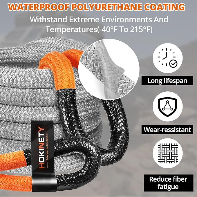 Kinetic Recovery Tow Rope: 1-1/8" x 30ft 48000LBS Snatch Strap with Soft Shackles Heavy Duty Offroad Towing Straps Kit for Trucks SUV UTV ATV Tractor Car Jeep - Gray