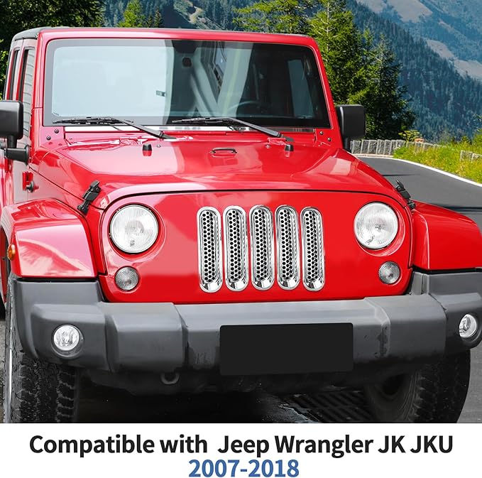 Mesh Grill Insert Grille Inserts Cover Fit for 2007-2018 Jeep Wrangler JK JKU(Chrome)