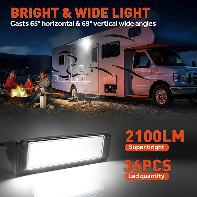 LED RV Exterior Porch Utility Light Waterproof 10-30V DC Low Current 9" Lighting Fixture 54W 2000LM Aluminum Base led Scene Lighting for RV, Trailer, Camper(6000K Nature White)