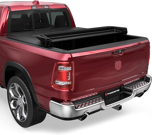 Soft Quad Truck Bed Tonneau Cover Compatible for 2002-2024 2025 Dodge Ram 1500 Fleetside Without Ram Box 4-Fold 6.4FT 76Inch