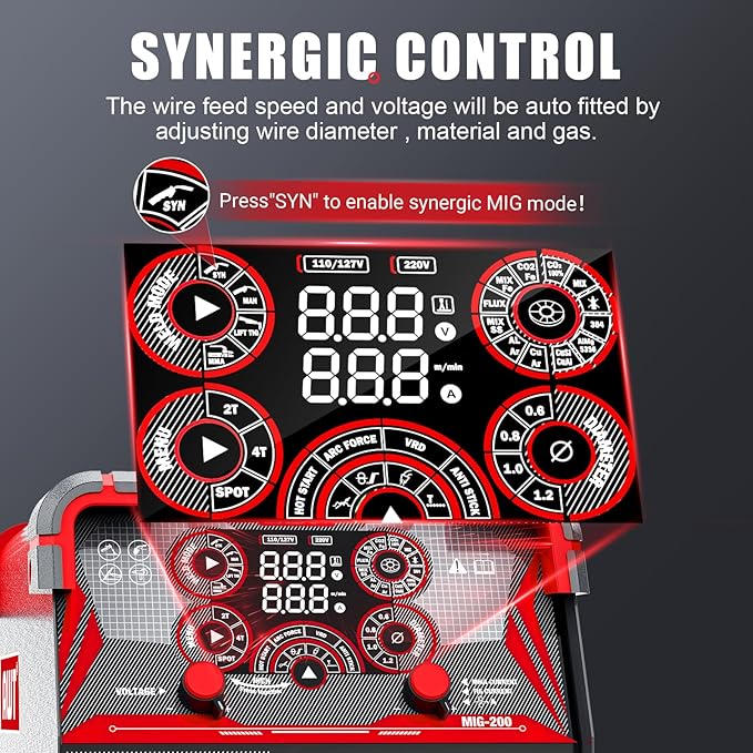 AWT MIG Welder, 200Amp 8 in 1 Gas MIG/Gasless Flux Core MIG/Stick/Lift TIG/Spot Welding/Spool Gun Aluminum MIG Welder, 110/220V Dual Voltage, Multi-Process Welding Machine With LED Digital Display