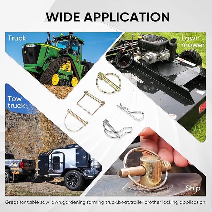 202PCS Hitch Pin, Trailer Pins Clip Pins Assortment Kit for railers Tractors Trucks Towing Mowing Farm Equipment Snow Plows Lawnmowers Garage Heavy Duty Trailers Accessories Tractor Attachments