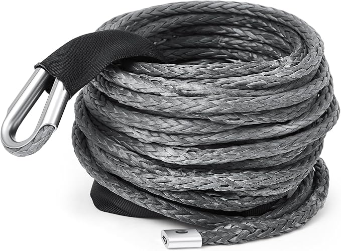 Gray Synthetic Winch Rope 3/8'' x 50ft 26, 500 Lbs Synthetic Winch Line Cable Rope with Protective Sleeve for Off Road Vehicle 4WD SUV Truck ATV UTV SUV