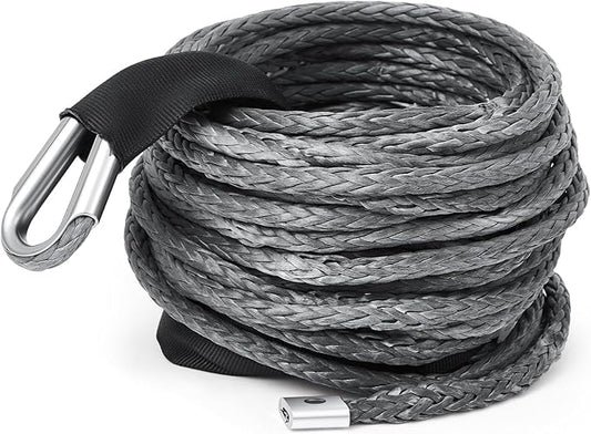 Gray Synthetic Winch Rope 3/8'' x 50ft 26, 500 Lbs Synthetic Winch Line Cable Rope with Protective Sleeve for Off Road Vehicle 4WD SUV Truck ATV UTV SUV
