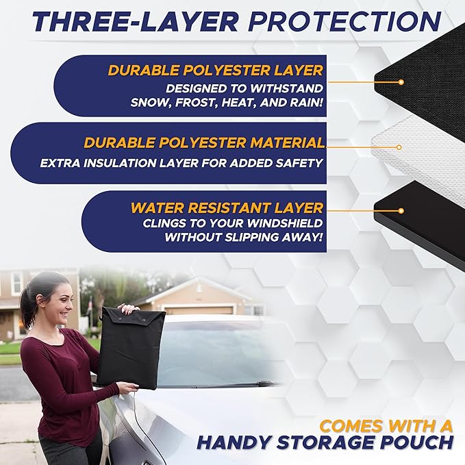 EcoNour Jeep Windshield Snow Cover | Durable 600D Oxford Fabric Winter Car | Windshield Ice Cover for Jeep Wrangler, Bronco, Gladiators | X-Small