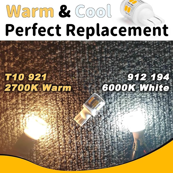RV Trailer Landscape T10 921 194 922 912 168 12V Car Backup Reverse LED Lights Bulbs Width Lamp, Warm White 2700k, LED Replacement Camper Boat Trunk Map License Interior Ceiling Dome Light Bulbs,5Pack