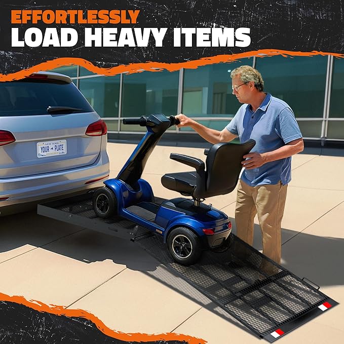Mockins 40"x40"x4" Square Heavy Duty Trailer Hitch Cargo Carrier with Ramp | 500 Lbs. Cap Weatherproof Steel Scooter Rack for Car, SUV, Truck, Van, RV | Wheelchair Carrier for Car Hitch w/Accessories
