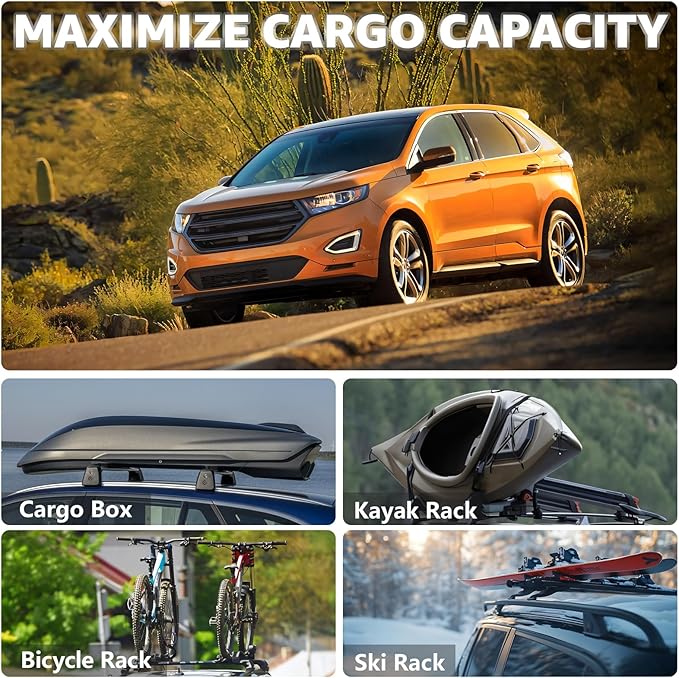 Roof Rack Cross Bars Compatible with Ford Edge 2015-2024, Adjustable Aluminum Heavy Duty 300 LBS Anti-Theft Lock Cargo Carrier Rooftop Crossbar Accessories for Bike, Basket, Snowboard, Luggage