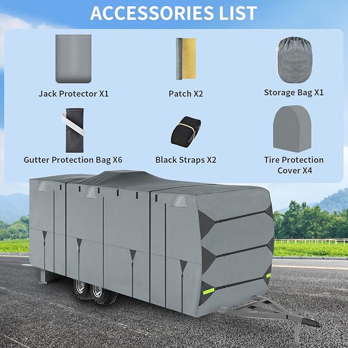 Travel Trailer RV Cover - Upgraded Anti-UV Winter Camper Fits 24-27 ft, Utility 5 Layers Heavy Duty with Tongue Jack Cover, Extra Windproof Straps