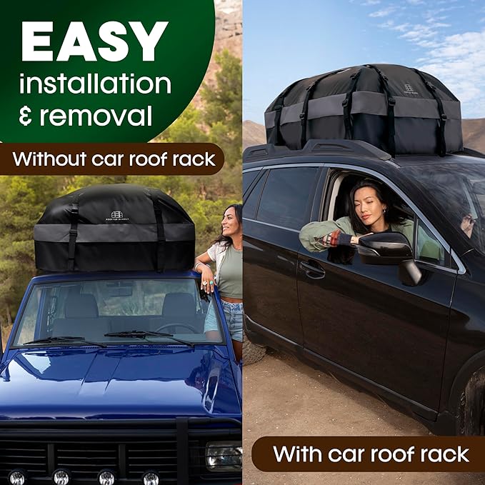 21 Cubic Feet Car Rooftop Soft Shell Cargo Carrier, 100% Waterproof - Car Storage for All Vehicle with/Without Racks - Attached Anti Slip Mat, Storage Bag, 6 Door Hooks and 6 Straps