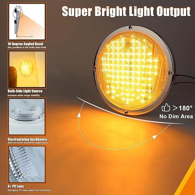 LED RV Exterior Light,8.5 Inch Round Scare Porch Light with 100pcs Dual Color Leds Flood Awning Light Replacement kit Surface Mount Fixture for RV Trailer Fifth Wheel Camper Bus