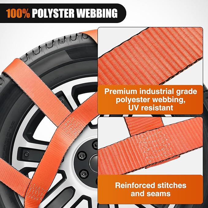 Nilight 2Pcs Tow Dolly Basket Straps with Flat Hook for 14”-19” Tires Car Heavy Duty Wheel 11128LBS Break Strength with 2 Axle for Trailer