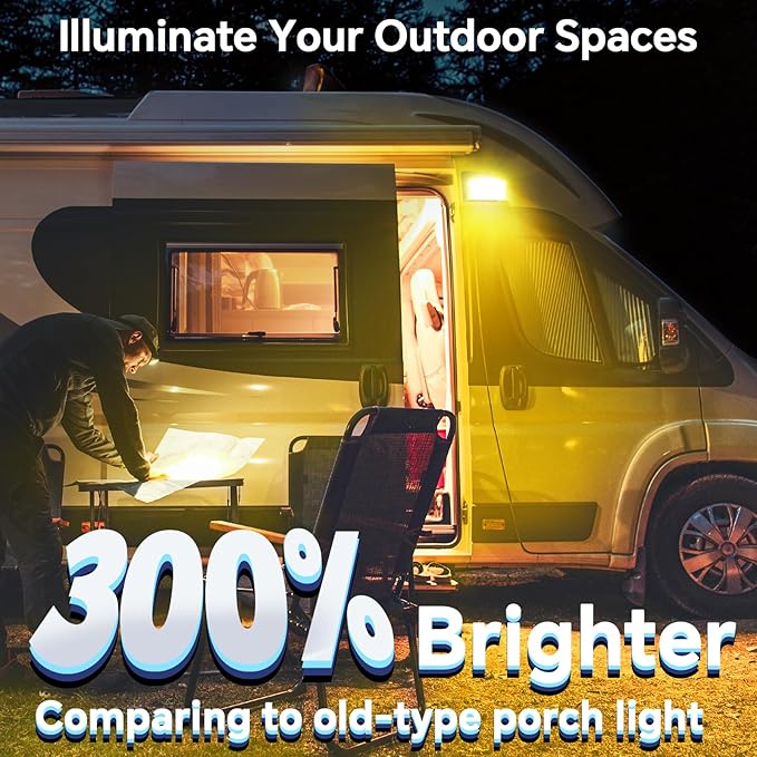 acegoo RV Porch Light LED Dual Color White/Amber Switchable 12V Exterior Utility Replacement Light for Trailer Camper Motorhome 5th Wheels, 480 Lumen & IP66 Waterproof (Black)