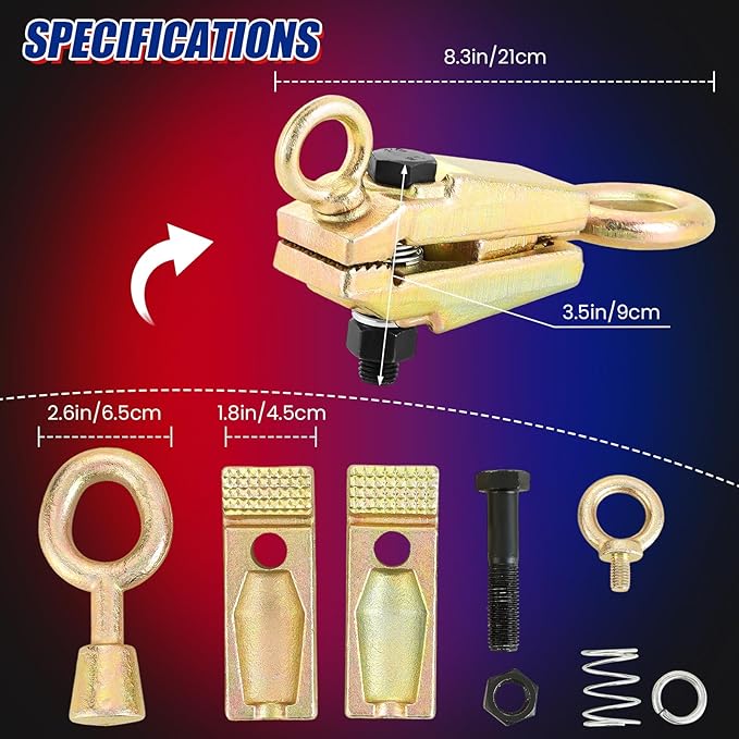 5-Ton 2-Way Auto Body Repair Clamp - Heavy Duty Frame Pull Clamp with Self-Tightening Grips for Top & Straight Pulling, Professional Collision Repair Tool for Cars & Trucks