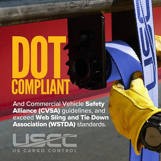 US Cargo Control Winch Straps 4" x 30' (4-Pack), 5,400 LBS Working Load Limit, Heavy Duty Flatbed Tie Downs with Flat Hooks, Blue 4 Inch Straps for Flatbed Trailer, Truck, and Cargo Securement