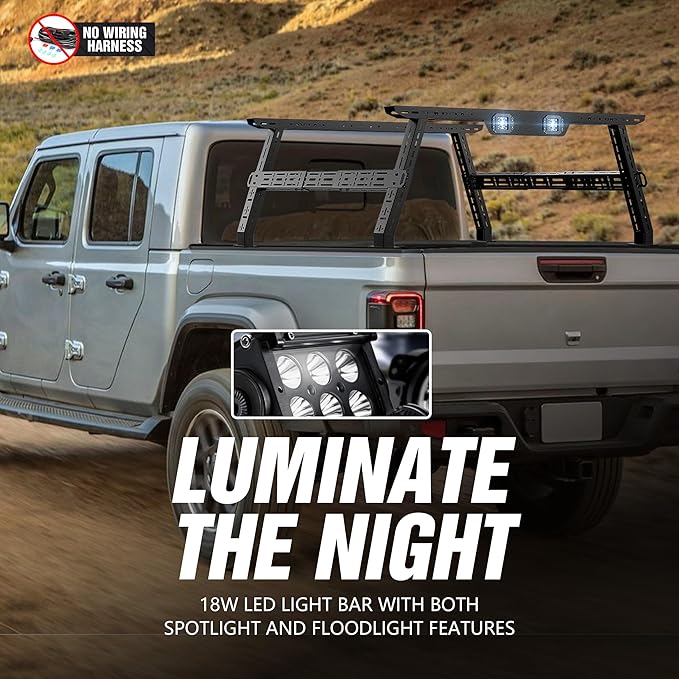 Adjustable 16-24.8" High Truck Cargo Rack Bed Racks Cargo Carrier with 2 LED Lights Compatible with Silverado/Sierra/Ram/Tacoma/Tundra/Titan/Frontier/Canyon/Gladiator JT/Ford F-Series