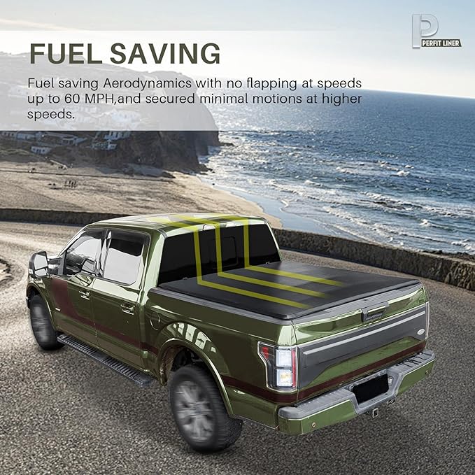 Perfit Liner 6.8 FT (82") Bed Soft Quad-Fold Tonneau Cover for 1999-2024 Ford F-250 F-350 F-450 Super Duty Styleside/Fleetside Truck Cargo Topper, Softtop, 4-Folding (NOT for Flareside/Stepside)