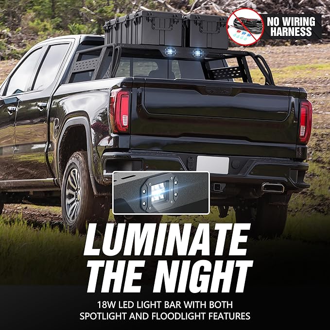 13.8" High Overland Bed Racks Truck Cargo Carrier Compatible with 2019-2026 Silverado 1500 & GMC Sierra 1500 with 2 LED Lights and Bed Rails, Full-Size Truck Rear Ladder Rack Back Cross Bars