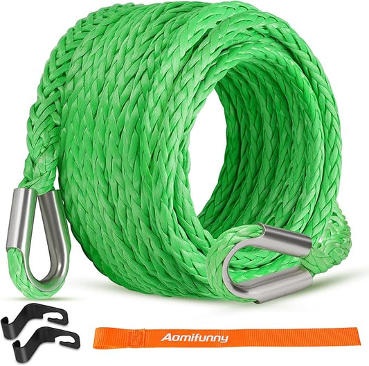 Synthetic Winch Rope Extension, 3/8Inch x 50Ft 26500 Lbs Winch Extension Cable Replacement Tow Ropes Line for Off Road Vehicle ATV UTV Truck SUV Jeep (Green)