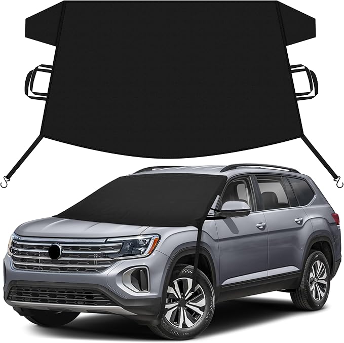 EcoNour Car Snow Cover Compatible for Volkswagen Atlas | Windshield Cover for Ice and Snow with S-Hook Straps | Heavy-Duty 600D Oxford Winter Car Cover, Waterproof & Anti-Slip
