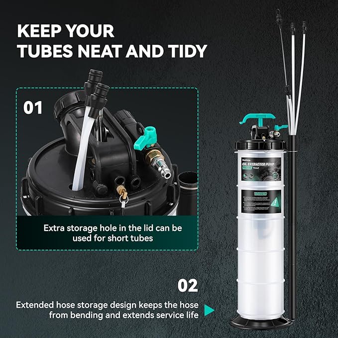 Poafamx 9.5L Oil Extractor Pump Pneumatic/Manual, 2.5 Gallon Fluid Extractor Pump, Oil Vacuum Change Pump with 5 Tubes and Extended Storage Units for Automotive, Truck, Boats Oil Change