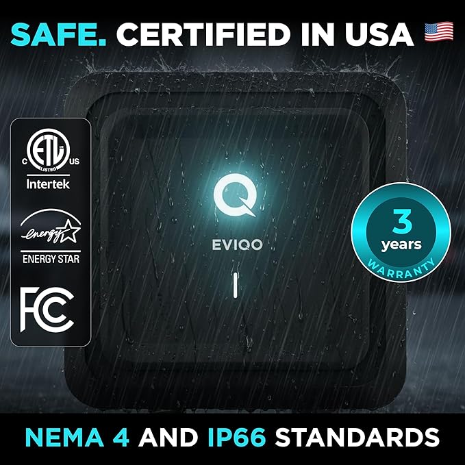 EVIQO Level 2 EV Charger - NACS Charger Compatible with Tesla - 40 Amp EV Level 2 w/NACS, 240V NEMA 14-50 EVSE, 25' EV Charging Cable