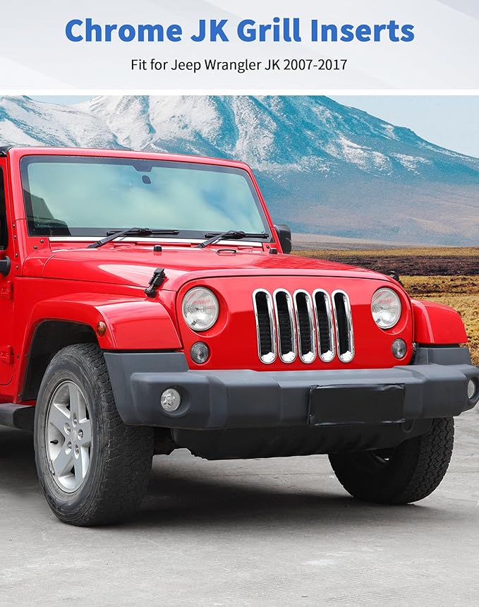 Chrome JK Grill Inserts Front Grille Mesh no Mesh Cover Guard for Jeep Wrangler JK 2007-2017 Clip-on Grille Accessories