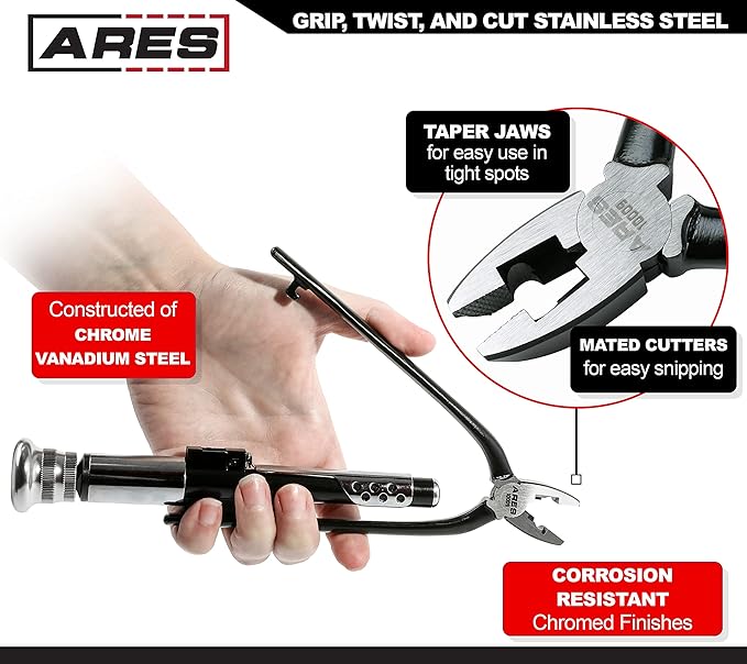 ARES 10009-6-inch Reversible Wire Twister Pliers - Auto Return - Untwist Tool can Grip, Twist, and Cut Stainless Steel Safety Wire on Vehicles, Machinery, and Aircraft