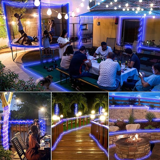 New Upgraded Solar Rope Lights Outdoor Waterproof 19 Modes 300 LED 105ft Solar String Lights with Remote Timing Dimmable Tube Light for Outside Pool Tree Patio Yard Christmas Decoration (300LED-Blue)