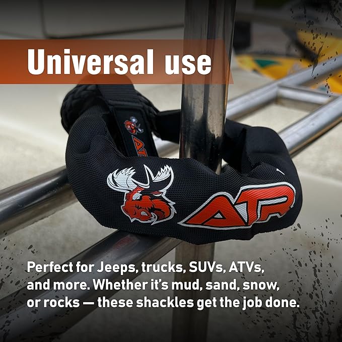 ATR Soft Shackles 1/2” x 24” (2 Pack, Black) – 41,200 lbs Synthetic Rope Recovery Shackles – Heavy-Duty UHMWPE Tow Connectors for Off-Road 4x4, Jeep, Truck, ATV, UTV