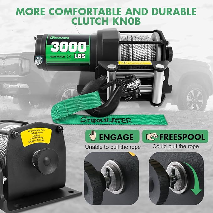 STIMULATER 3000lb ATV Winch,Electric Winch 12V,Steel Cable Winch, with Wireless Remote and Manual Switch, with Hawse Fairlead & Hook,IP67 Waterproof,Suitable for Most Trailers and ATV winchs