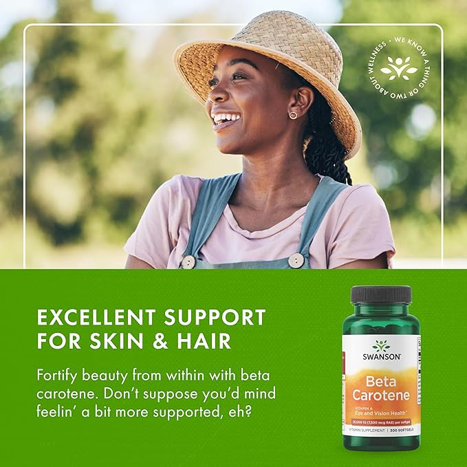 Swanson Beta-Carotene Vitamin A 25000 IU Softgels - Skin, Eye, and Immune System Health - Antioxidant Support - 7500 mcg (300 Softgels)