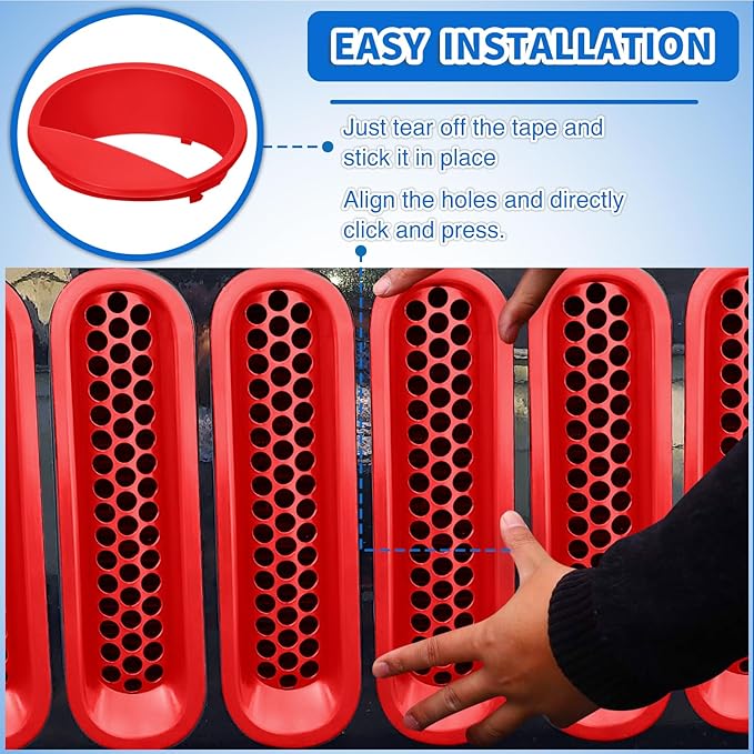 Nilight Grill Inserts fit for Jeep Wrangler Front Grille Mesh Inserts & Headlight Cover Set for JK JKU Unlimited Sports Sahara Freedom Rubicon 2007-2018 Clip-in Trim Exterior Accessories Red 9 Pcs